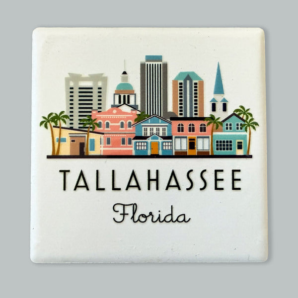 Tallahassee Florida Illustrated Skyline Ceramic Fridge Magnet
