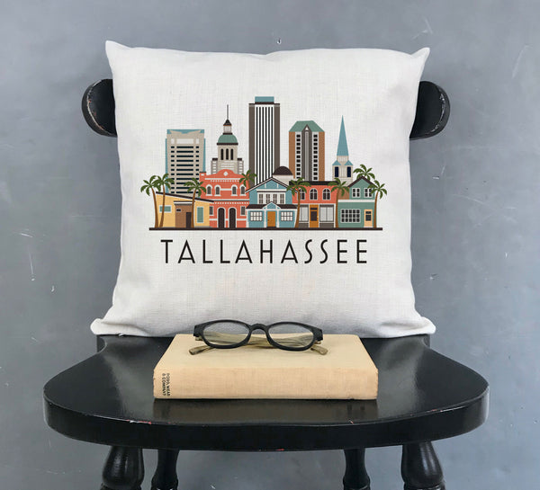 Tallahassee City Pillow Cover | Florida Tallahassee Skyline Decorative Throw Pillow Cushion Sham