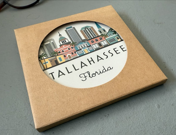 Tallahassee Florida Skyline Absorbent Stone Ceramic Coaster with Cork Backing