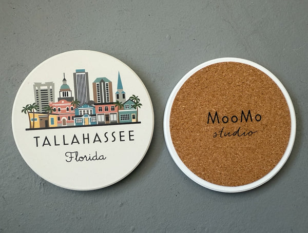 Tallahassee Florida Skyline Absorbent Stone Ceramic Coaster with Cork Backing