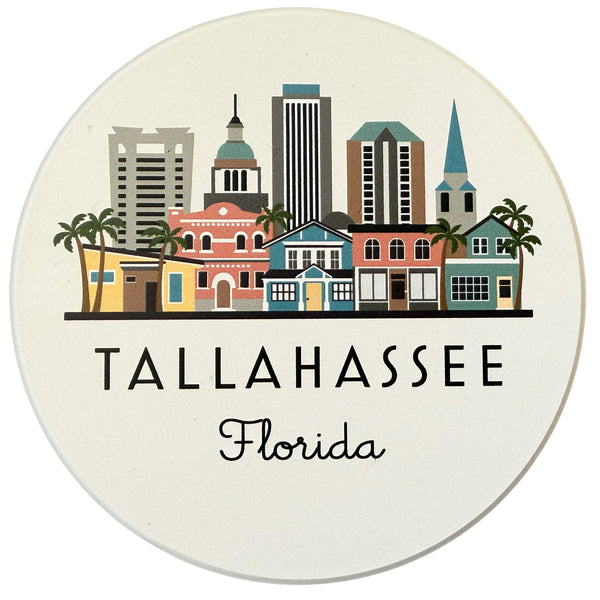 Tallahassee Florida Skyline Absorbent Stone Ceramic Coaster with Cork Backing