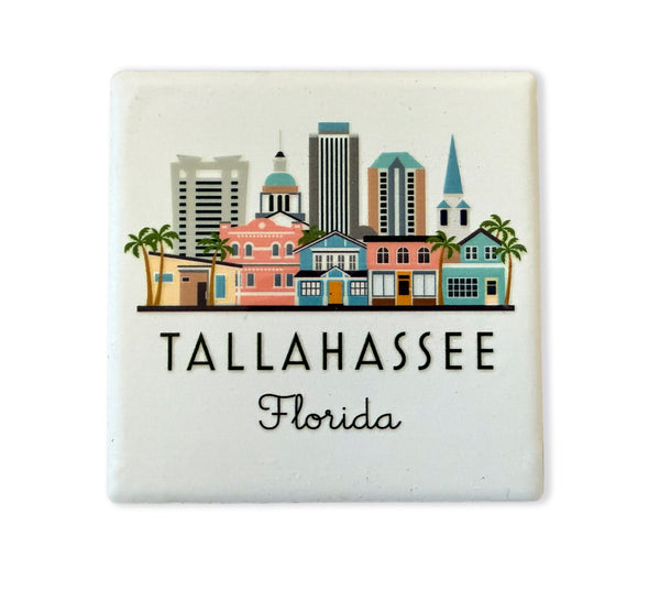 Tallahassee Florida Illustrated Skyline Ceramic Fridge Magnet