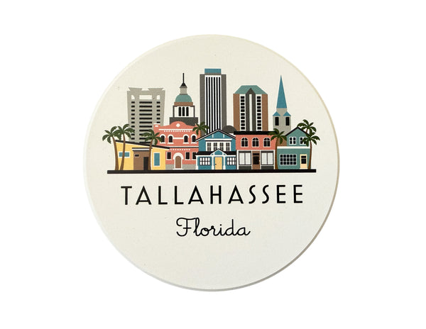 Tallahassee Florida Skyline Absorbent Stone Ceramic Coaster with Cork Backing