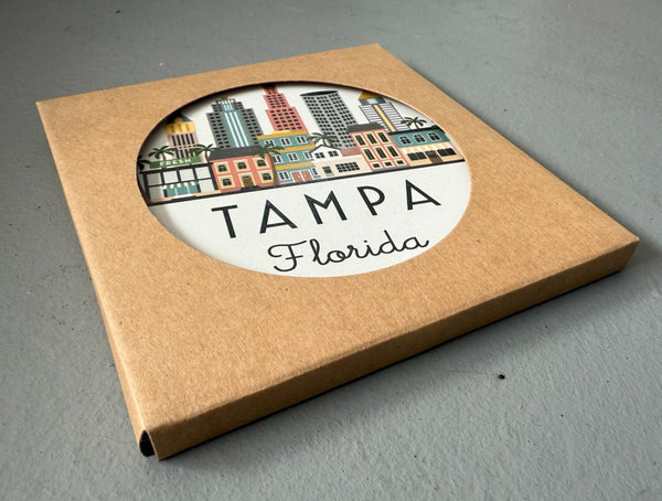 Tampa Illustrated Skyline Absorbent Stone Ceramic Coaster with Cork Backing