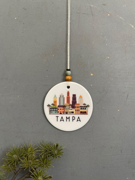 Tampa Florida Skyline Graphic Ornament | City Scene Tree Decoration | Christmas Xmas Holiday Ornament