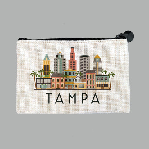 Tampa Florida Cityscape Graphic Skyline Flat Coin Purse Zipper Gift Credit Card Pouch