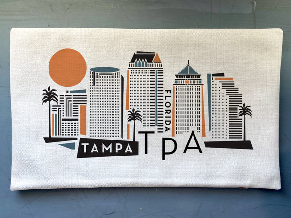 Tampa Skyline Graphic Lumbar Pillow Cover | Florida Decorative Throw Pillow Cushion Sham