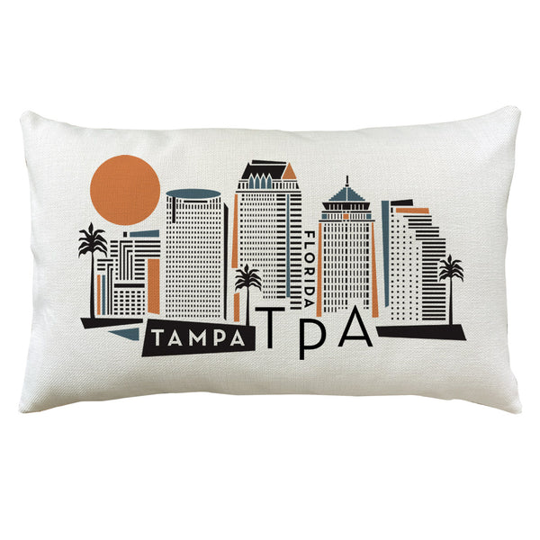 Tampa Skyline Graphic Lumbar Pillow Cover | Florida Decorative Throw Pillow Cushion Sham