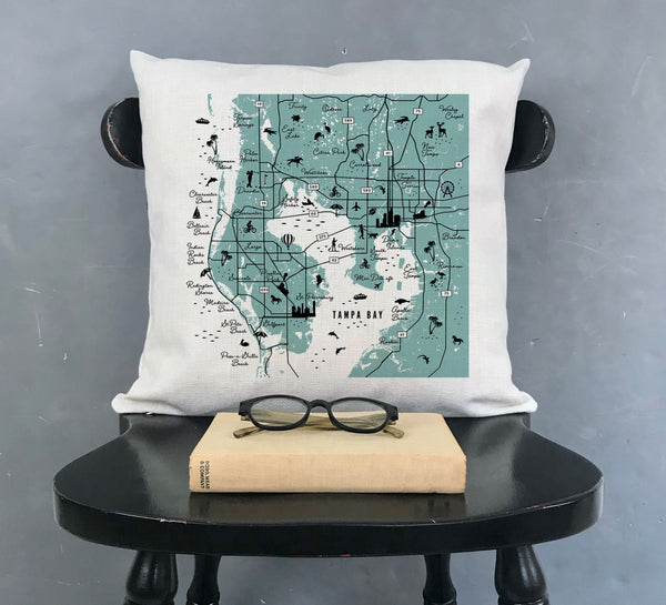 Tampa Bay Area Pin-Your-Home Map Pillow Cover | Icon Decorative Throw Pillow Cushion Sham