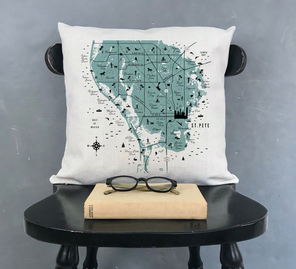 St. Pete Florida Pin-Your-Home Map Pillow Cover | St. Petersburg Icon Decorative Throw Pillow Cushion Sham