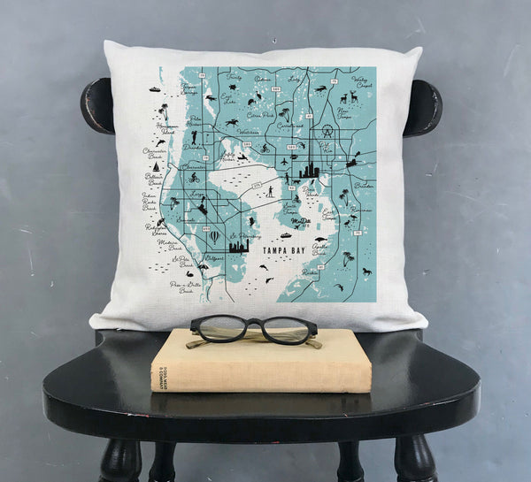 Tampa Bay Area Pin-Your-Home Map Pillow Cover | Icon Decorative Throw Pillow Cushion Sham