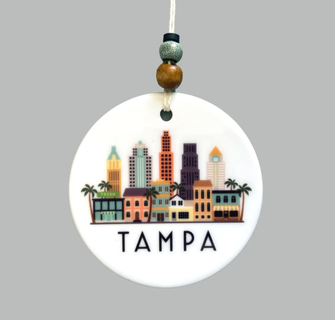 Tampa Florida Skyline Graphic Ornament | City Scene Tree Decoration | Christmas Xmas Holiday Ornament