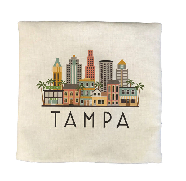 Tampa Florida Skyline Pillow Cover | Graphic Decorative Throw Pillow Cushion Sham