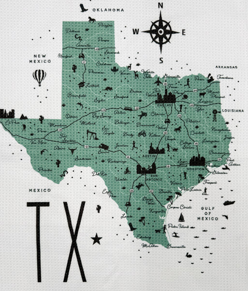 Texas State Map Microfiber Kitchen Towel