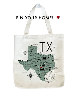 Texas State Icon Map Tote Bag with Heart Pin | Shopping Tote Beach Bag