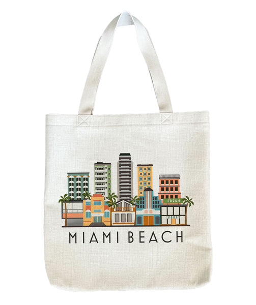 Miami Beach Florida City Skyline Tote Bag | Shopping Tote Beach Bag