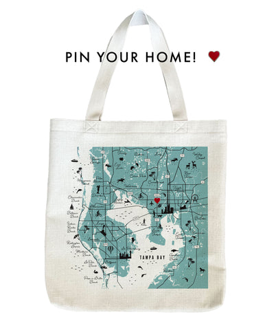 Tampa Bay Icon Map Tote Bag with Heart Pin | Shopping Tote Beach Bag