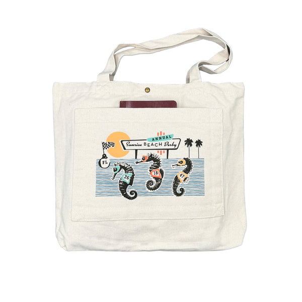 Sunrise Derby Double Pocket Seahorse Tote Bag
