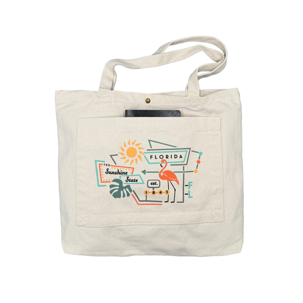 Florida Flamingo Club Double Pocket Tote Bag