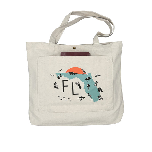 Florida Map Collage Double Pocket Tote Bag