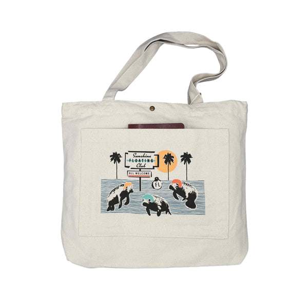 Sunshine Floating Club Double Pocket Manatee Tote Bag