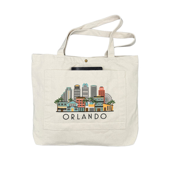 Orlando Florida Skyline Double Pocket Tote Bag
