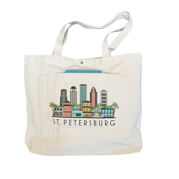 St. Petersburg Florida Skyline Graphic Pocket Tote Bag