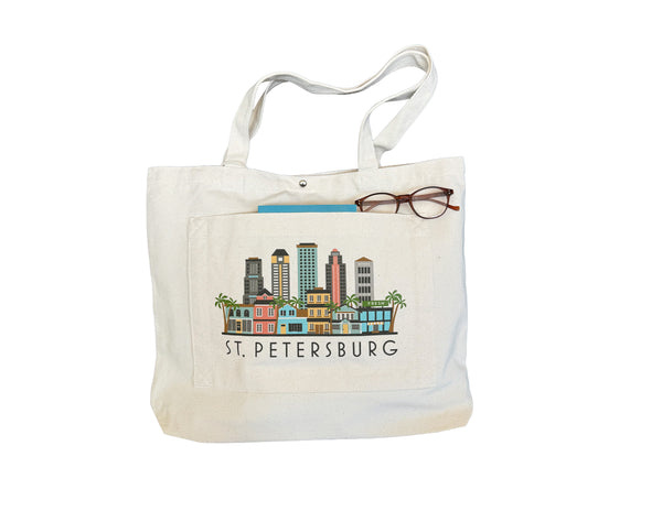 St. Petersburg Florida Skyline Graphic Pocket Tote Bag