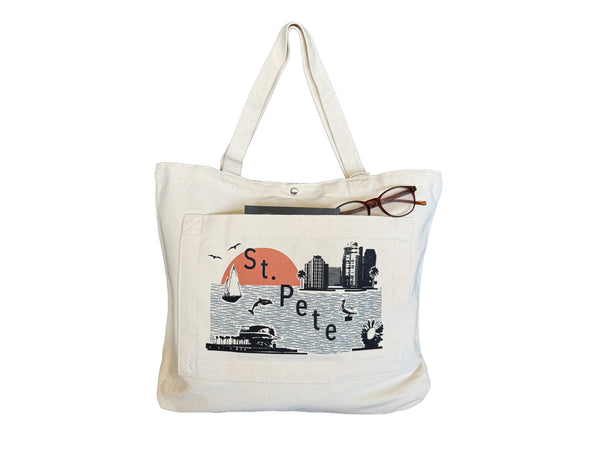St. Pete Skyline Collage Double Pocket Tote Bag