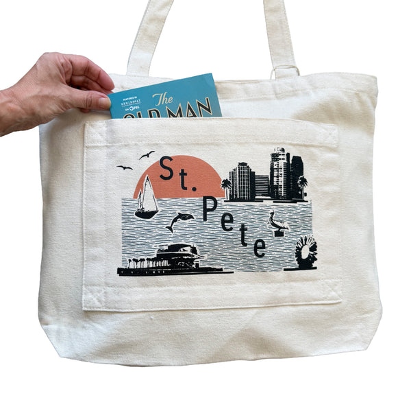 St. Pete Skyline Collage Double Pocket Tote Bag