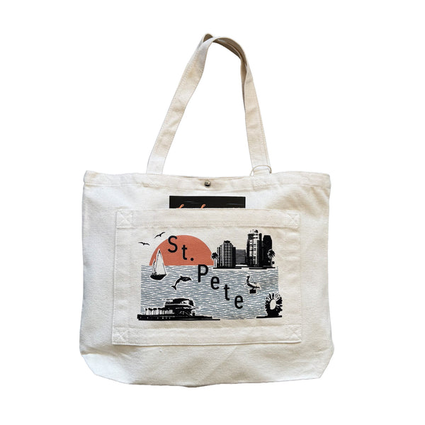 St. Pete Skyline Collage Double Pocket Tote Bag
