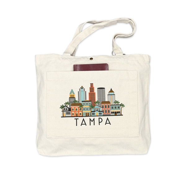 Tampa Florida Skyline Double Pocket Tote Bag