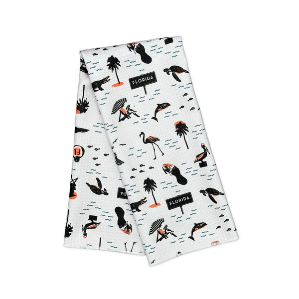 Florida Icons Pattern Microfiber Kitchen and Hand Tea Towel