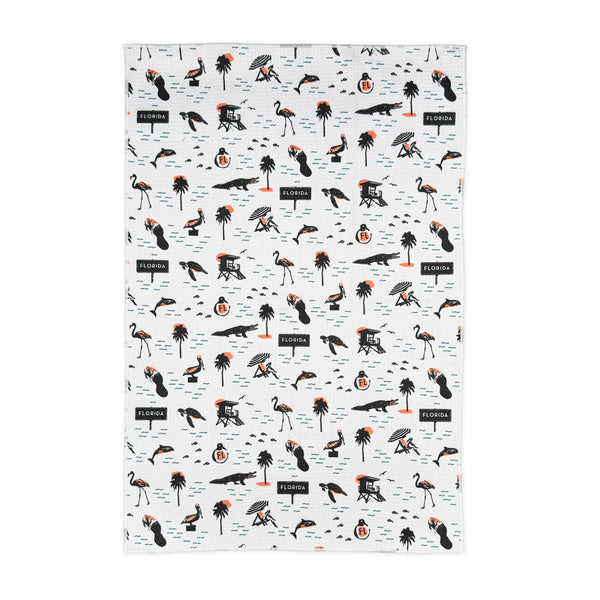 Florida Icons Pattern Microfiber Kitchen and Hand Tea Towel