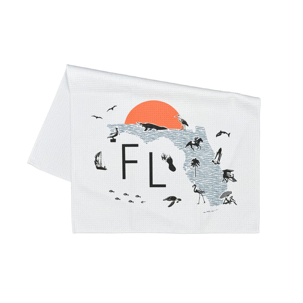 Florida Map with Icons Microfiber Kitchen and Hand Tea Towel