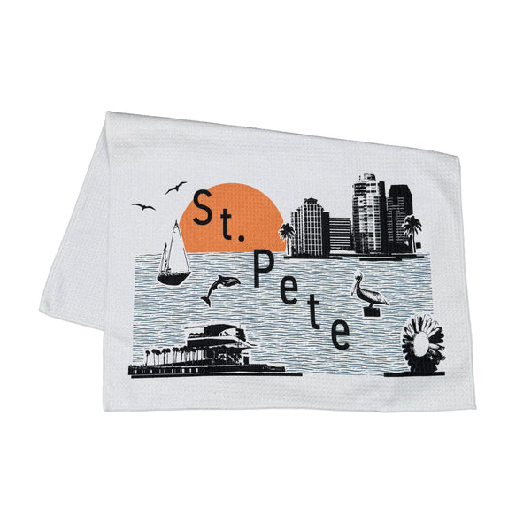 St. Petersburg Florida Skyline and Icons Collage Microfiber Kitchen and Hand Towel