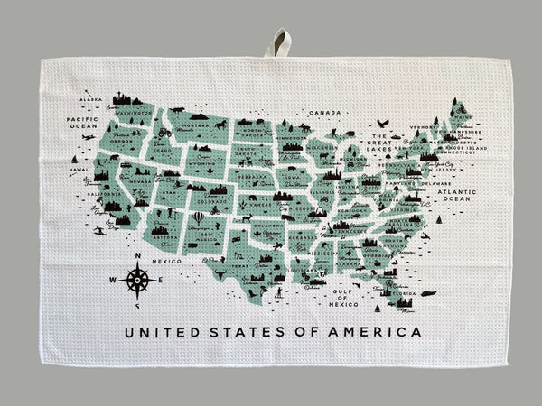 United States Icon Map with Cities and Exploded Borders Microfiber Kitchen Towel Graphic Print