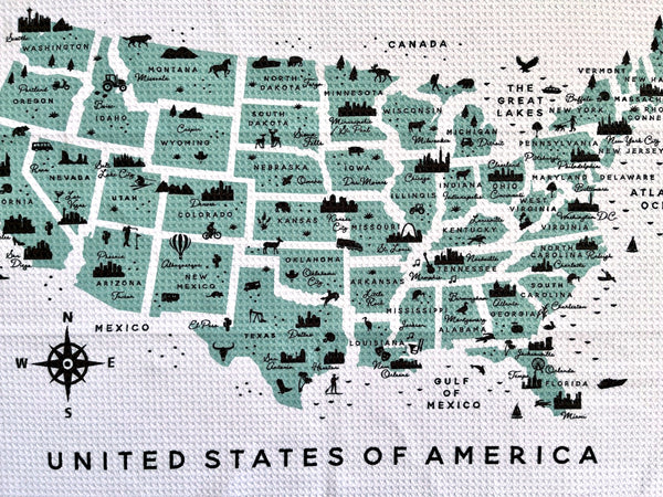 United States Icon Map with Cities and Exploded Borders Microfiber Kitchen Towel Graphic Print