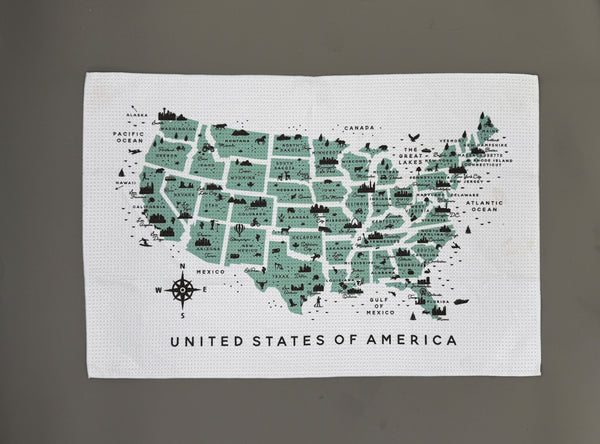 United States Map Microfiber Kitchen and Hand Towel