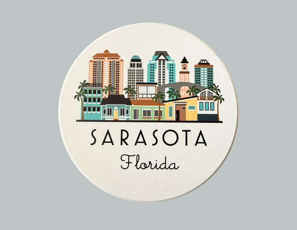 Sarasota Florida Skyline Absorbent Stone Ceramic Coaster with Cork Backing