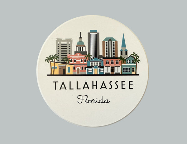 Tallahassee Florida Skyline Absorbent Stone Ceramic Coaster with Cork Backing