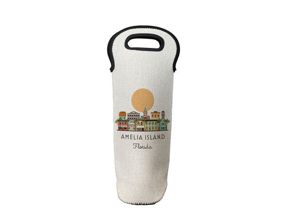 Amelia Island Florida Skyline Wine Carrier Tote Bottle Cooler