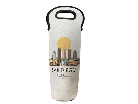 San Diego California Skyline Wine Carrier Tote Neoprene Lining Liquor Bottle Cooler