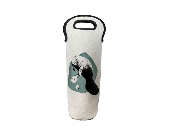 Manatee Playing Pickleball Wine Carrier Bottle Holder