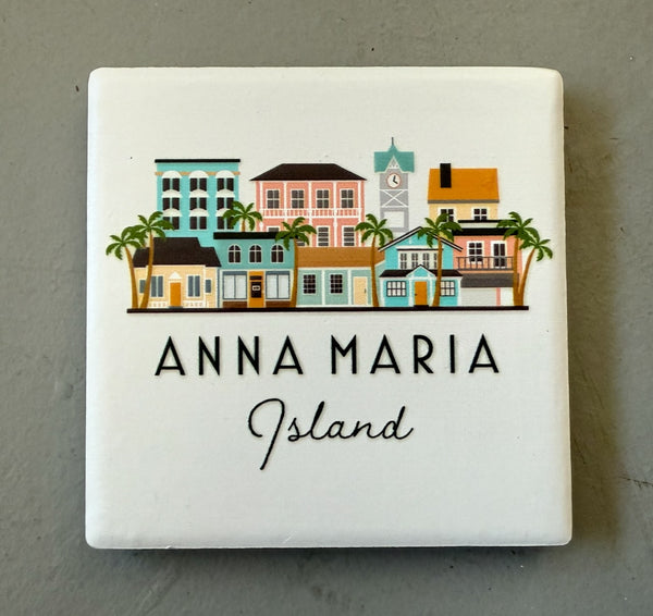 Anna Maria Island Florida AMI Illustrated Skyline Ceramic Fridge Magnet