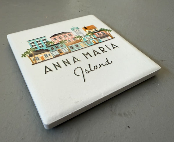 Anna Maria Island Florida AMI Illustrated Skyline Ceramic Fridge Magnet