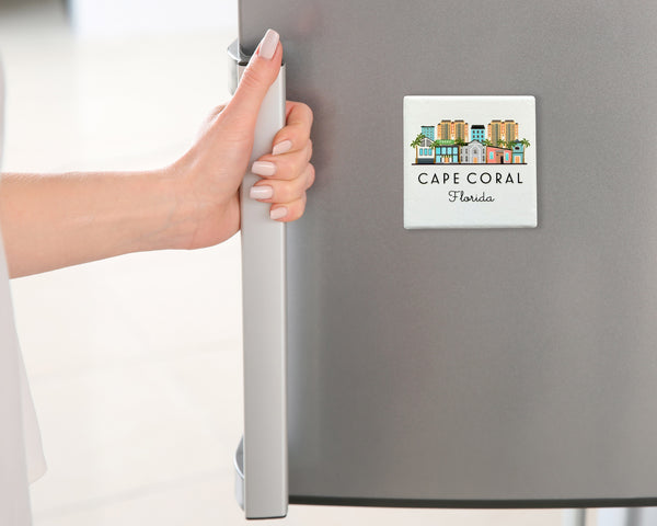 Cape Coral Florida Illustrated Skyline Ceramic Fridge Magnet