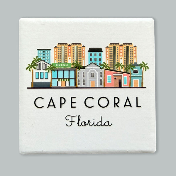 Cape Coral Florida Illustrated Skyline Ceramic Fridge Magnet