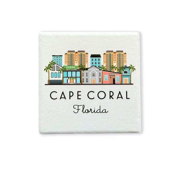 Cape Coral Florida Illustrated Skyline Ceramic Fridge Magnet