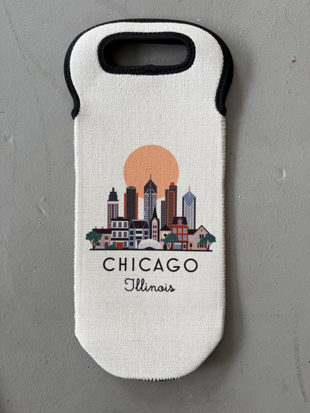 Chicago Illinois Skyline Graphic Wine Carrier Tote Neoprene Lining Liquor Bottle Cooler